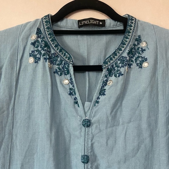 Limelight women's M dusty blue embroidered mirror kurta tunic EUC - Picture 3 of 6